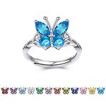 Bestyle Sterling Silver Butterfly Ring, Butterflies December-Blue Topaz Birthstone Rings Adjustable Hypoallergenic Silver Ring Delicate Everyday Jewelry Gift for Women