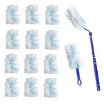 SUZZYVINE Disposable Duster Wish a Long Handle Plus a Short Handle, 12 Count Duster Refills,Blue and White