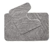 Penguin Home Bath Mat Sets 2 Piece Washable Super Absorbent Microfiber Non-slip Bottom Bath Rug For Toilet, Bathroom - Bath Mat & Contour Set (Diamond Style Grey, 50x80 cm + 50x40 cm)