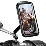 Faneam Universal Motorcycle Phone Mount Waterproof Motorcycle Phone Holder Rearview Mirror 360° Rotate Detachable Motorbike Cellphone Mount Holder With Touch Screen, FingerPrint & Face ID