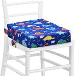 Booster Seat for Dining Chair Dismountable Washable Table Increasing Cushion with 2 Adjustable Straps Safety Buckle Non-Slip Bottom Travel Dining Chair Pads for Kids (Dinosaur Blue)