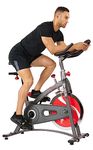 Sunny Health & Fitness Belt Drive Indoor Cycling Bike with LCD Monitor, 40 lb chrome Flywheel, 265 lb Max Weight - SF-B1423, Gray