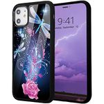 Idocolors Dragonfly and Flower Phone Case for iPhone 12/12 Pro,Floral Case Cute iPhone Case Animal Print Phone Case Shockproof Soft Silicone Hard Back Scratch Resistant Protection Cover