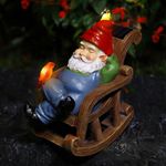 PAETAE Garden Gnome Statue Outdoor Decor, Solar Patio Garden Gnomes, Garden Decor for Outside Yard Sculptures & Statues Resin Figurines Gift for Women, Mom, Grandma