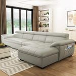 Woodsfreak Wood Luxury Furniture Genuine Leather Sofa Modern Leather Sofa Set for Living Room, Grey, 5- to 6-Person Sofa