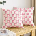 EMEMA Decorative Throw Pillow Covers Daisy Sun Flower Jacquard Pillowcase Cushion Case Square for Couch Sofa Bed Living Room Bedroom Set of 2, 18x18 Inch, Pink and White