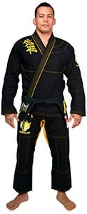 SHOGUN Fight Jiu Jitsu Gi Ultra Light 'Kanji' 350gsm Pearl Weave Cotton Premium BJJ (Black and Gold, A2L)