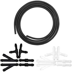 Windshield Washer Hose Kit, 4 Meter Washer Fluid Hose with 12 Pcs Hose Connectors, Rubber Wiper Fluid Tubing Kit, Connect Car Water Pump and Nozzles, Universal Auto Replacement Accessories