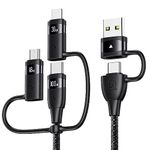 YOUSAMS 100W USB C Multi Charging Cable, USAMS 6.6FT 5-in-1 5A Fast Sync Charger Adapter Nylon Braided Type-C Cable for Laptop/Tablet/Phone and More