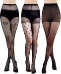 Geyoga 3 Packs Heart Fishnet Tights Stretch Polka Dot Tights Nylon Soft Heart Pantyhose High Waist Heart Patterned Stockings, Black, One size