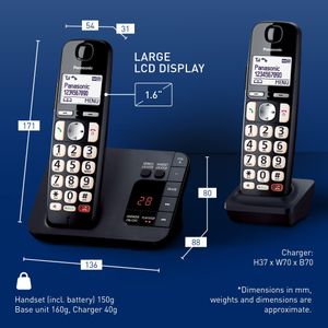 Panasonic Digital Cordless Phone – 40min Answering Machine, Call Block, Amplified Sound