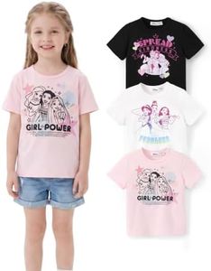 Disney Princess Ariel Moana Rapunzel Jasmine Cinderella Tiana Girls T Shirt 3-Pack Short Sleeve Cotton Tee Kids Graphic Top for School & Play Toddler Little Girls Pink White Black 6–7T