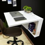 HIND INTERIORS: Wall Mounted Foldable Study Table - Solid Wooden Construction + Storage | Office & Student Desk for Home, Laptop, Computer: Water & Termite Resistant Desk (Matte White - 22 Inch)