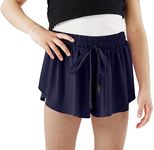 Little Girls Sport Flowy Shorts Lightweight Athletic Preppy Shorts Fitness 2 in 1 Elastic Waist Shorts Drawstring Workout Butterfly Shorts Inner Pockets Navy 6-7 Years