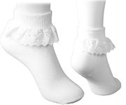 COSHAL® 3 Pairs Girls Ankle socks Children’s Frilly School Socks with Lace, Girls Back to school socks Party Wear Uniform Comfort Socks frilly lace White12-3