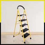 Houza 5 Step Foldable steel Ladder for Home | Ladder with Anti-Slip Shoes | Slip Prevention Steps | Foldable, Durable, Heavy Duty, Safe, and Stylish | Made in India (yellow & Black)…