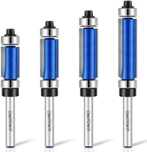 UwinVwin 4Pcs Top & Bottom Bearing Flush Trim Router Bit 1/4" Shank, Carbide Flush Cut Router Bit Set, Cutting Diameter 1/2", Cutting Length: 3/4", 1", 1-1/4", 1-1/2"