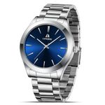 Mens Watches Stainless Steel Watches for Men Waterproof Men's Wrist Watches Analog Quartz Watch Fashion Business Designer Watches (Silver Blue)