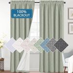 H.VERSAILTEX Linen Look 100% Blackout Curtains for Bedroom Full Light Blocking Rod Pocket Linen Textured Thick Window Curtain Drapes with White Backing, 2 Panels Set, Each W132cm x D213cm, Sage