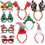 ANECO 9 Pack Christmas Headbands Christmas Glasses Frames Xmas Party Hat Headwear Christmas Costume Accessory for Christmas Party Supplies