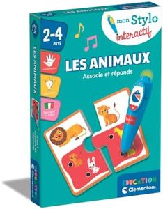 Clementoni | Mon Stylo Interactif – Les Animaux pour Enfants 2 Ans+ | Jeu Éducatif avec 12 Mini-Puzzles Recto-Verso | Stylo Sonore et Lumineux | Apprentissage Autonome | Quiz et Association Animaux