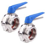 DERNORD 2 Pack Butterfly Valve with Blue Trigger Handle Stainless Steel 304 Tri Clamp Clover (3 inch Tri Clamp Butterfly Valve)