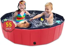 CACSPS Foldable Dog Pool, 55" x 12" Kiddie Pool with Hard Plastic, Non-Slip Dog Bath Tub for Outdoor Backyard, Collapsible Dog Swimming Pool for Kids Dogs Pets (Red)