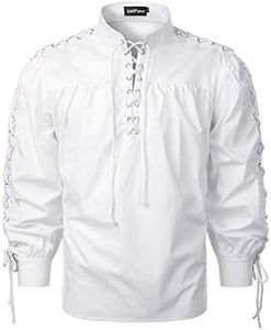 VATPAVE Mens Bandage Renaissance Shirts Gothic Pirate Cosplay Costume Tops X-Large White Steampunk Victorian