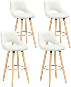 WOLTU 4X Taburetes de Bar con Respaldo Sillas de Cocina Juego de 4 Taburetes Altos Cocina Marco de Madera Maciza Imitación de Cuero Silla de Diseño Madera Blanco BH111ws-4