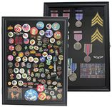 Military Medals, Pins, Patches, Insignia, Ribbons Display Case Wall Frame Cabinet (Black Finish)