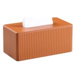 MEIBOOCH Tissue Box Cover Stylish PU Leather Rectangular Tissue Box Holder with Magnetic Bottom Cover for Bathroom Bedroom or Office (Orange Stria)