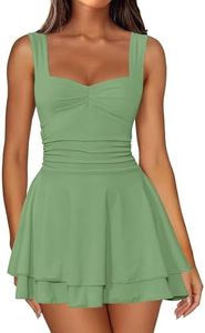 IWD Womens Sweetheart Neck Tiered Ruffle Hem Sleeveless Mini Dress Ruched Waist Cocktail Christmas Short Party Dresses Light Green XX-Small