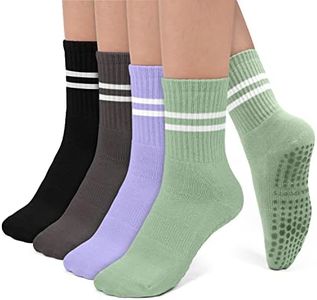 BLONGW Pilates Socks Yoga Socks with Grips for Women Non-Slip Grip Socks for Pure Barre, Ballet, Dance, Workout, Hospital, 4 Black/Gray/Purple/Green- 4 Pairs, Small-Medium