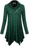 Cestyle Flowy Tops for Women, Juniors Long Sleeve Cowl Neck Sweatshirt Office Tunic Shirt Blouse for Leggings Space Dye Green Large