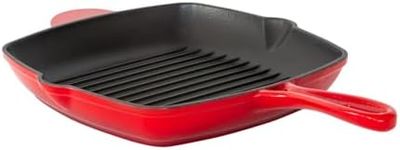 Healthy Choice Enamel Cast Iron Square Grill Pan - Oven-Safe to 350°C, Dishwasher Safe, Suitable for All Cooktops, Durable and Versatile Square Grill Pan for Grilling and Cooking - Red