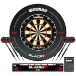 WINMAU Blade 6 Dartboard Surround Bundle Set - Professional Darts Accessories - Includes Blade 6 Dart board, Surround, 2 Sets of Black 19g Steel Tip Darts - 2 Sets of Flights and Stems & More