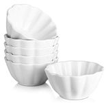 DOWAN Flower-Shaped Porcelain 4 Oz Ramekins - Oven Safe Ramekins for Baking Souffle, Creme Brulee, Flower Shape Small Bowls, Dipping Sauces, Set of 6, White