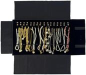 UnionPlus Velvet Travel Jewelry Roll Bag Organizer for Necklace, Elastic Band and Anti-winding, Black