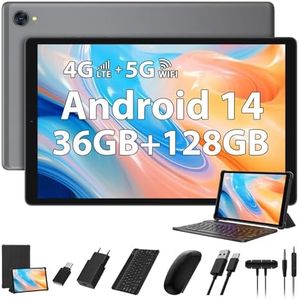 RUSHAR Tablet 10 Inch Android 14 Tablet PC, Dual 4G LTE SIM & 5G WiFi, 36GB RAM + 128GB ROM (TF 1TB), Octa-Core, IPS 1920P FHD, 13MP + 8MP, 8000mAh, Bluetooth 5.0, Tablet with Keyboard, Mice,