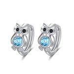 AOBOCO Sterling Silver Owl Hoop Earrings Owl Jewellery Gifts for Women Girls (Blue)