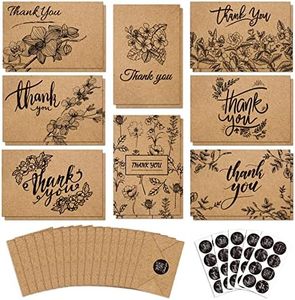 Paper Master 144 Bulk Thank You Cards, 4x6 inch Brown Kraft Note Cards with Envelopes & Stickers, 8 Elegant Designs Blank Greeting for Wedding, Baby Shower, Graduation, Business and More