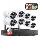 【5MP HD, Audio】 Wireless Security Camera System, 3TB Hard Drive, SMONET 8CH Complete Home CCTV Surveillance NVR Kits, 8Pcs Outdoor Indoor IP Cameras Night Vision, IP66 Waterproof, Free Phone APP