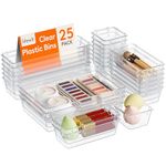 Lifewit 25 Pcs Makeup Drawer Organiser, Plastic Storage Boxes, Dividers for Desk, Vanity, Dressing Table, Cupboard, Office Bedroom Accessories, Kitchen Storage& Organisation, Room Decor