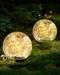 Garden Solar Ball Lights Outdoor Waterproof, 50 LED Cracked Glass Globe Solar Power Ground Lights for Path Yard Patio Lawn, Halloween Christmas Decoration Landscape Warm White(2 Pack 4.7'')