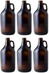 FastRack Set of 6 - 1/2 gal (64oz) Amber Beer Growlers - Comes with 12 Extra Poly Seal Caps