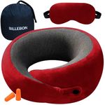 Billebon Ultrasoft Memory Foam Neck Pillow for Travel, Lightweight Comfortable & Breathable Cover, Airplane Travel Pillow Combo with Premium Eye Mask and Carry Bag. (Red)