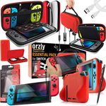 Orzly Switch Accessories Bundle – Carry Case for Nintendo Switch Console (NOT OLED MODEL) Tempered Glass Screen Protectors, USB Charging Cable, Switch Games Case, Comfort Grip Case & Headphones - POKE