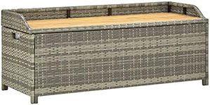 vidaXL Garden Storage Bench in Grey - 120 cm Poly Rattan and Acacia Wood Outdoor Storage Solution