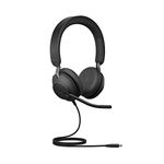 Jabra Evolve2 40 PC Headset - Noise Cancelling Microsoft Teams Certified Stereo Headphones With 3-Microphone Call Technology - USB-C Cable - Black