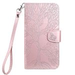 Aisenth for iPhone 6/6S Flip Case, The Tree of Life Embossed PU Leather Wallet Phone Folio Case Magnetic shockproof Protective Cover with Stand function, Card Slots + 1 pcs Wrist Strap (Pink)